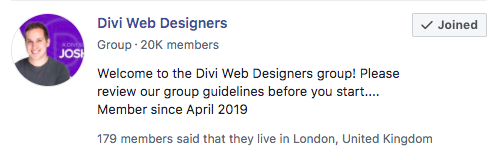 'Divi Web Designers' Facebook Group - Josh Hall