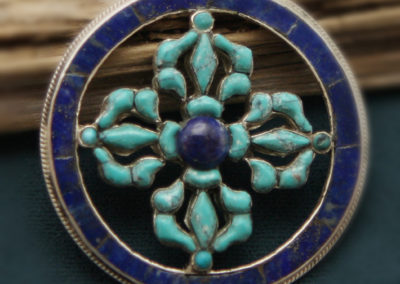 Large Lapis and Turquoise Sterling Silver Vajra Pendant