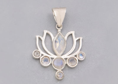 Moonstone Pendant in Lotus Design, Sterling Silver
