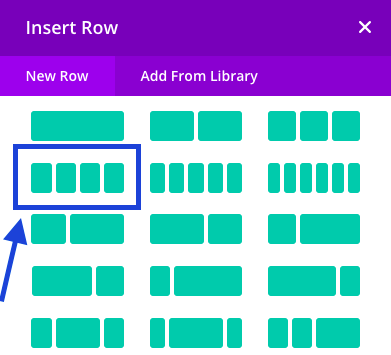 A row with four segments (or columns)