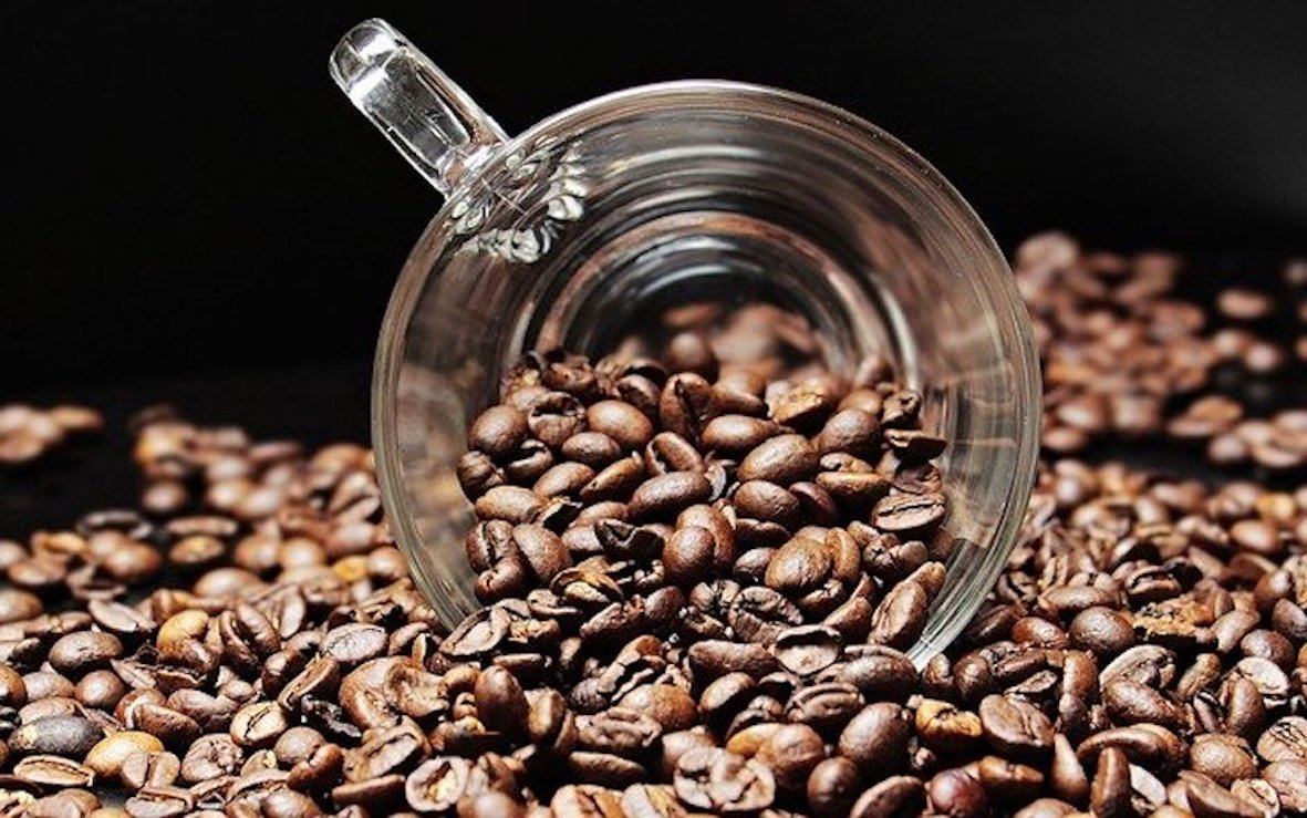 coffee beans and glass mug