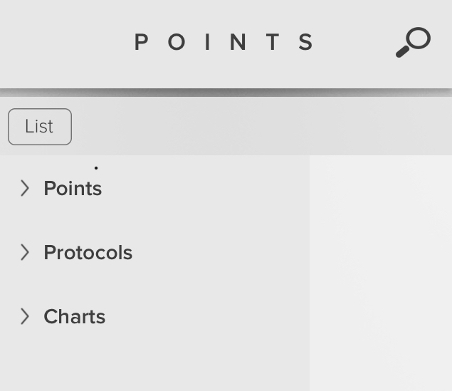 points, protocols and charts menu from Points acupuncture software