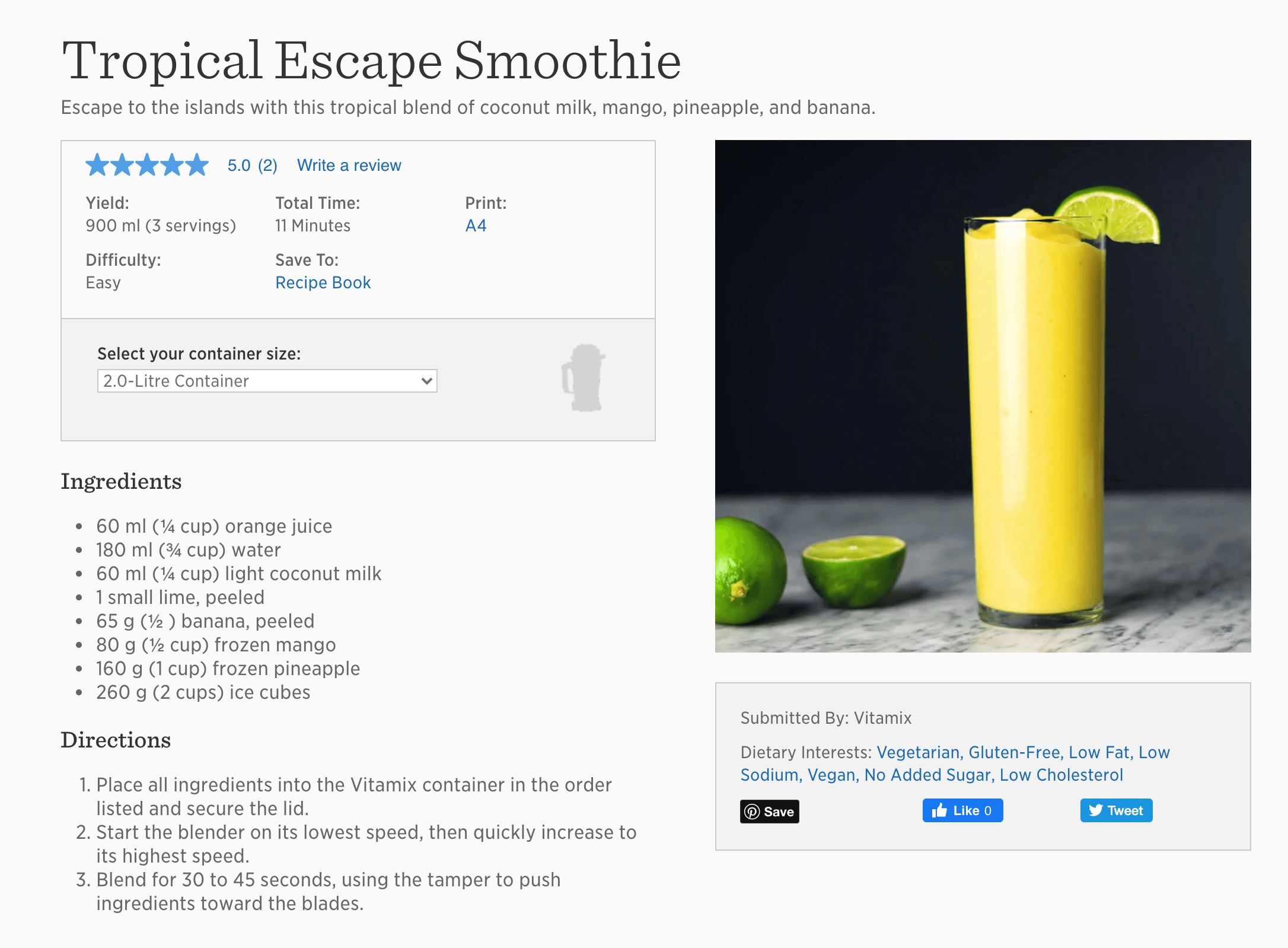 tropical escape smoothie by Vitamix